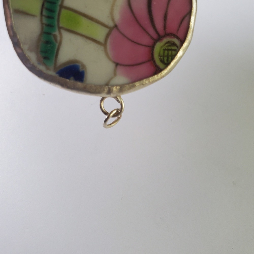 Floral Porcelain Pottery Shard Pendant Pink & Blue Vintage Broken China Jewelry - Picture 10 of 12